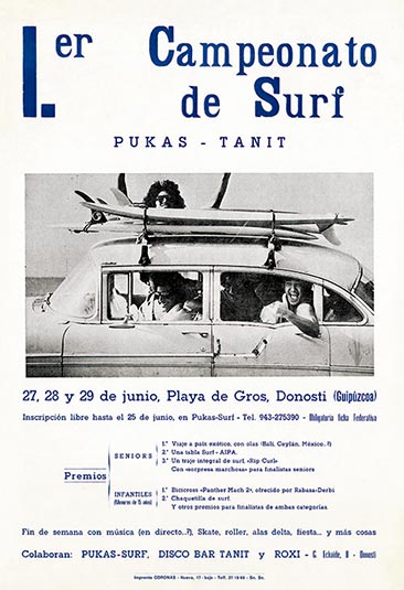Pukas Surf Poster 1er Campeonato de Surf Pukas-Tanit Gros 1980