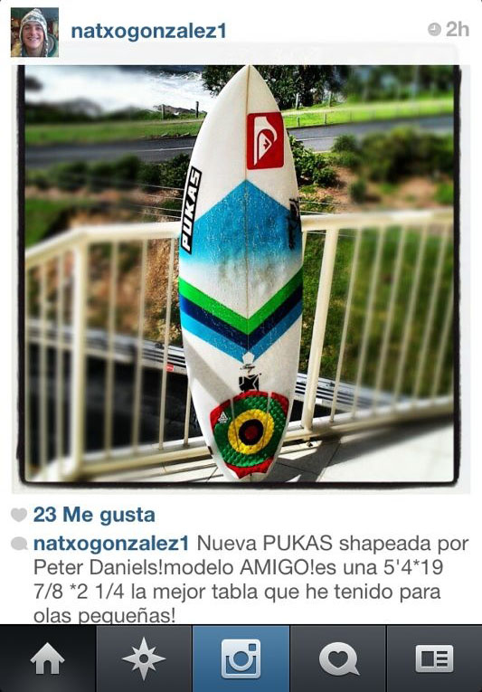 Pukas Surf Natxo Gonzalez Instagraming his Pukas Amigo in Australia